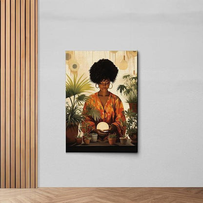 African Model - 20"x30"x1.5" Framed Canvas Wall Art w/ 30% Handpaint