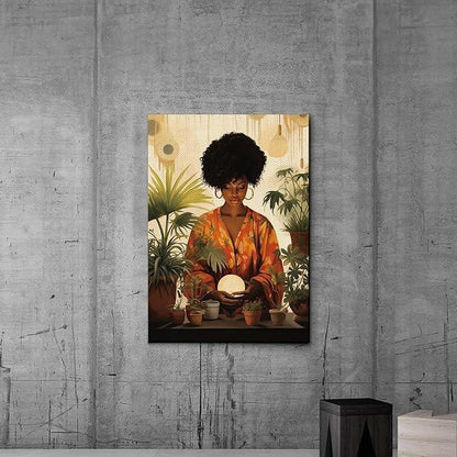 African Model - 20"x30"x1.5" Framed Canvas Wall Art w/ 30% Handpaint