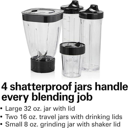 Hamilton Beach Stay or Go Blender with 32oz Jar, 8oz, Black and Silver