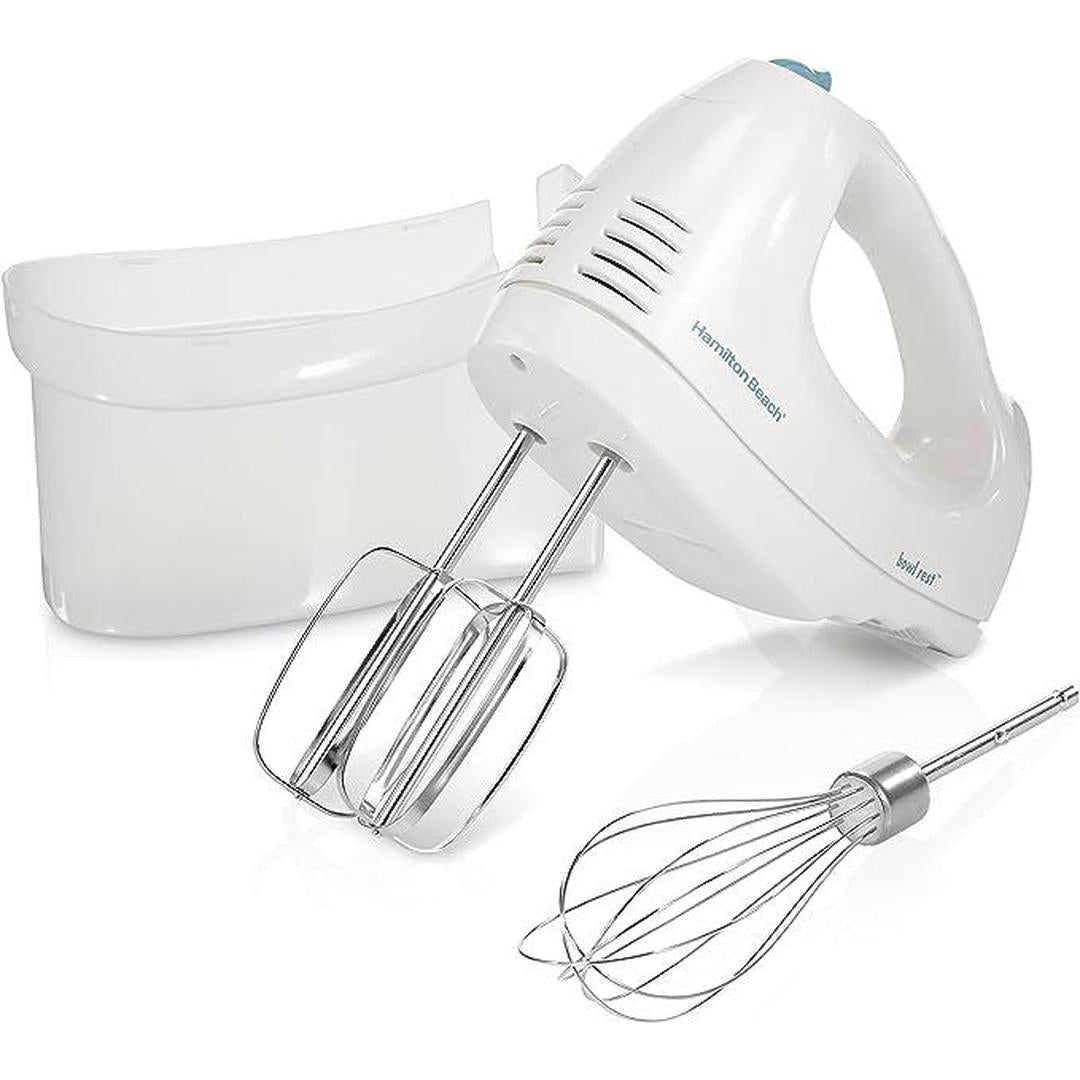 Hamilton Beach 6-Speed Electric Hand Mixer with Whisk, Traditional Beaters, Snap-On Storage Case, White