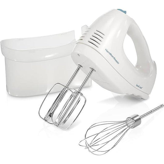 Hamilton Beach 6-Speed Electric Hand Mixer with Whisk, Traditional Beaters, Snap-On Storage Case, White