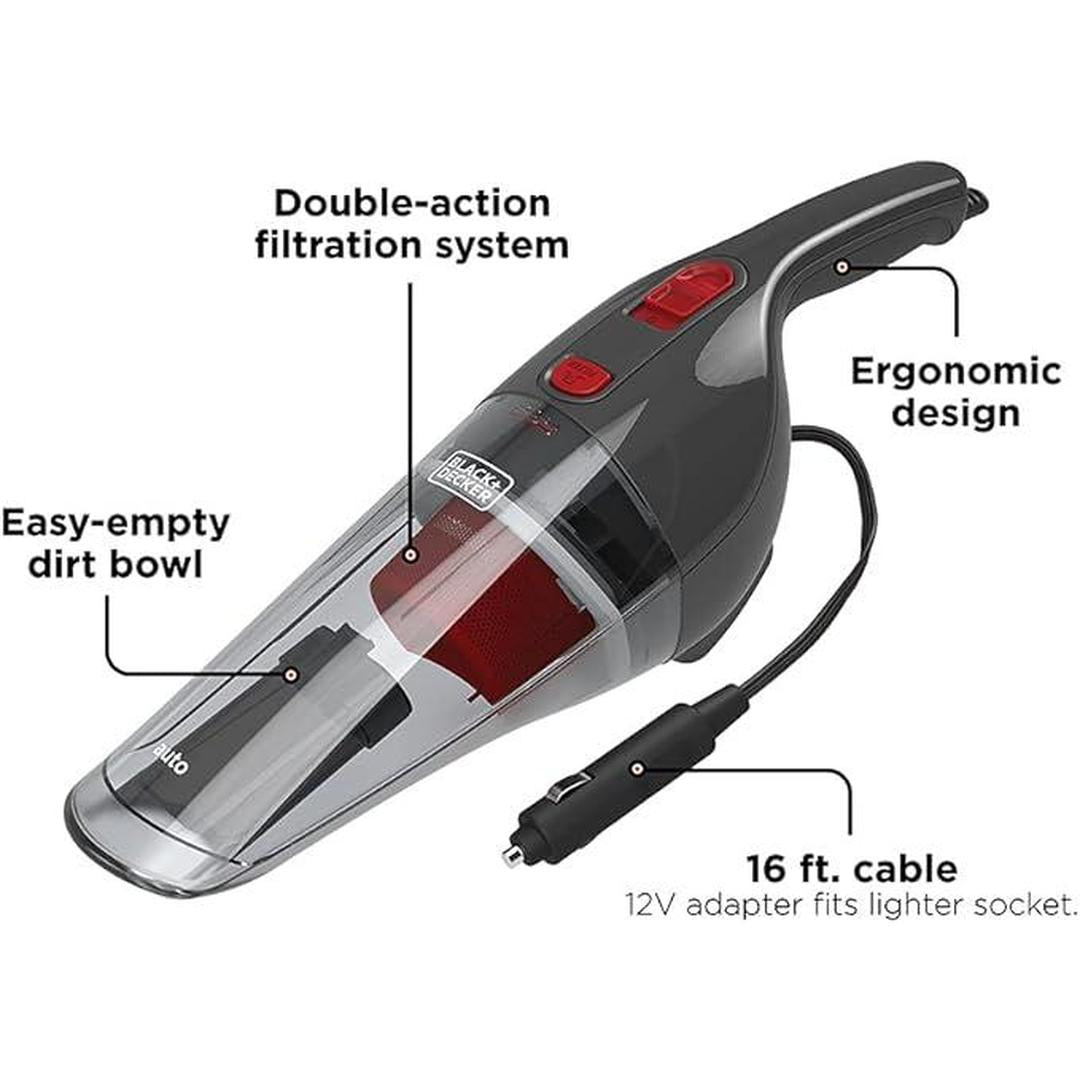 BLACK+DECKER Handheld Vacuum for Car, Corded, Grey (BDH1200NVAV)