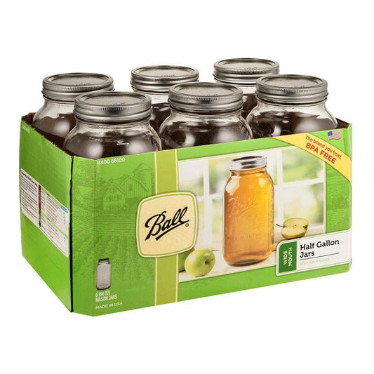 Ball Wide Mouth Half Gallon Jars with Lids and Bands, Set of 6 (2 Pack), 64 Oz, Clear