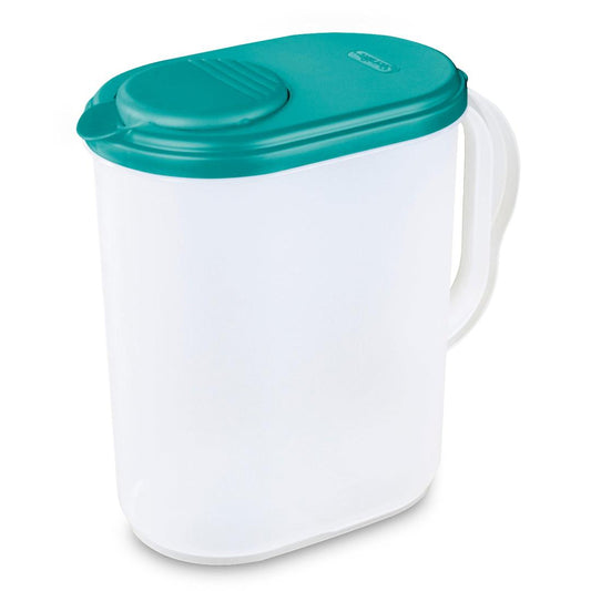 Sterilite 1 Gallon Pitcher Blue Atoll Lid and Tab with Clear Base Freezer