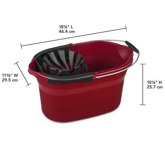 Sterilite 17.5 Quart/16.6 Litre Mop Bucket, Classic Red Bucket & Black Wringer w/ Wire Handle & Grip