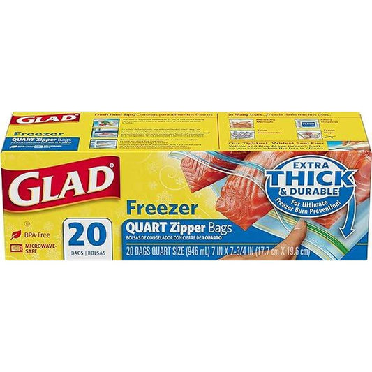 Glad Zipper Food Storage Freezer Bags - Quart - 20 Count