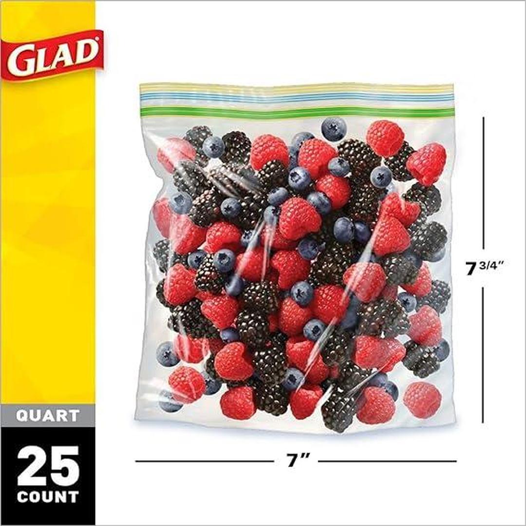 Glad Zipper Food Storage Plastic Bags - Quart - 25 Count