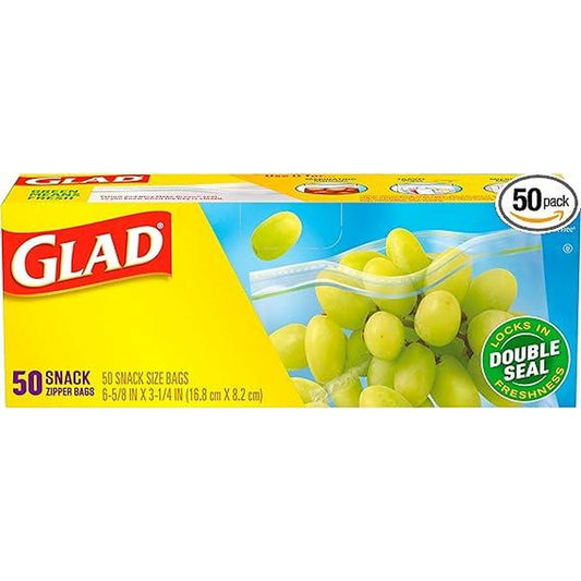 Glad Zipper Food Storage Plastic Bags, Snack, 50 Count (Packaging May Vary)