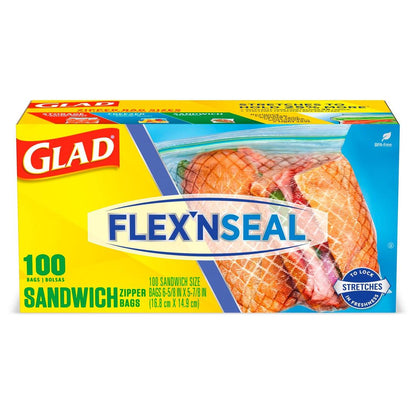 GLAD FLEXN' SEAL Zipper Food Storage Sandwich Bags - 100 Count