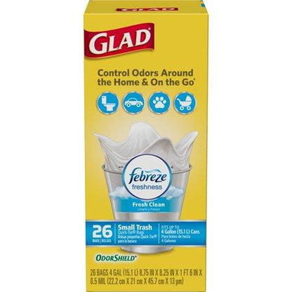 Glad OdorShield Small Trash Bags - Febreze Fresh Clean - 4 Gallon - 26 Count