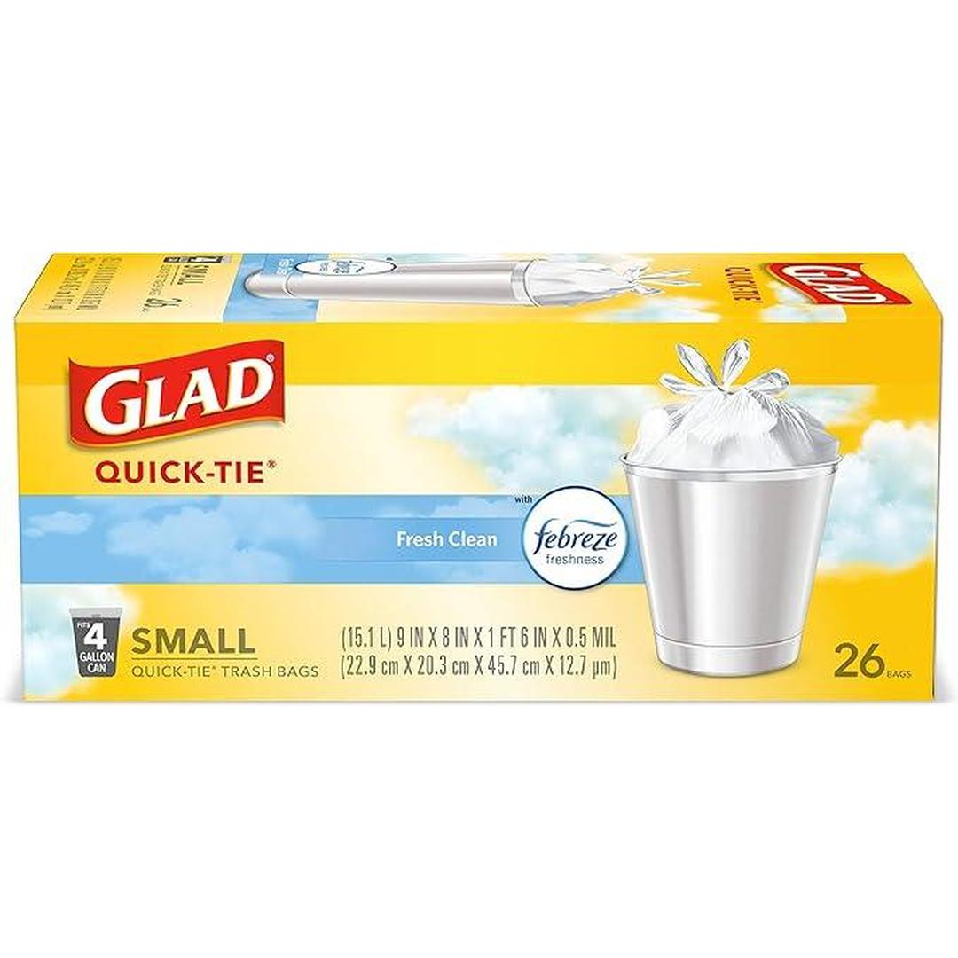 Glad OdorShield Small Trash Bags - Febreze Fresh Clean - 4 Gallon - 26 Count