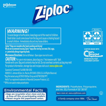 Ziploc Power Shield Technology Gallon Slider Bags - 15 Pack