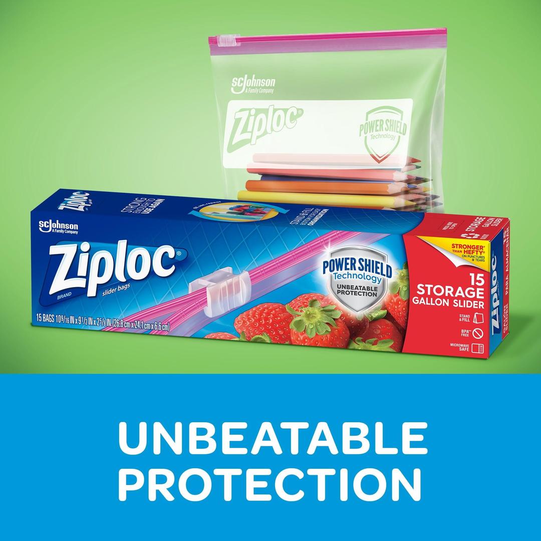 Ziploc Power Shield Technology Gallon Slider Bags - 15 Pack