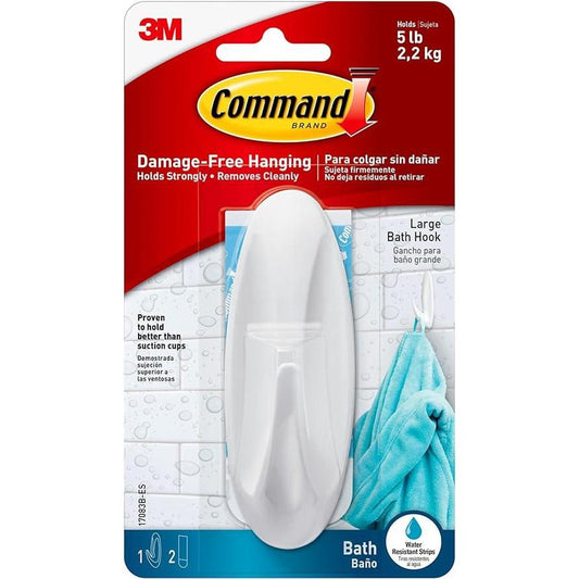 Command Bath Designer Large Hook | Holds 2.2 kg each hook| White color | Water-Resistant Strips