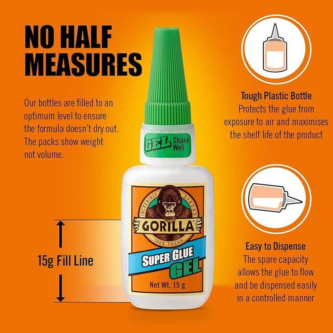Gorilla Super Glue Gel, 15 Gram, Clear