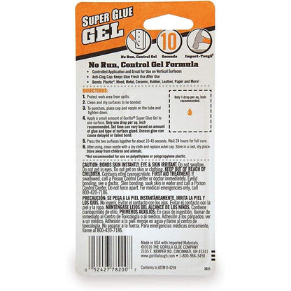 Gorilla Super Glue Gel, Two 3 Gram Tubes, Clear