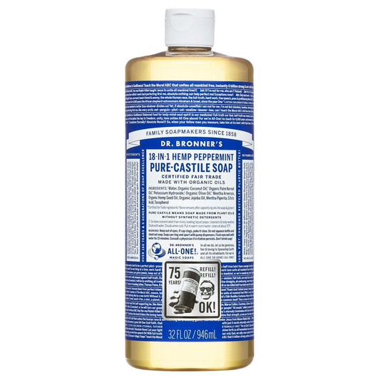 Dr. Bronner's Pure-Castile Liquid Soap – Peppermint – 32 oz