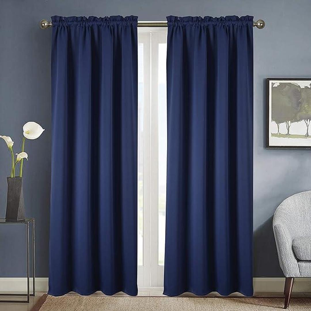 Twilight Blackout Navy Blue Curtain Panel - 90 Inches, Rod Pocket Design