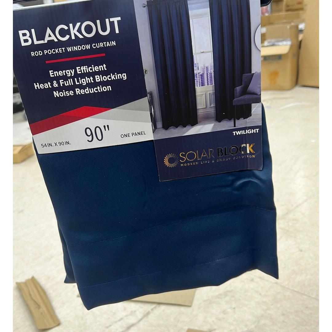 Twilight Blackout Navy Blue Curtain Panel - 90 Inches, Rod Pocket Design