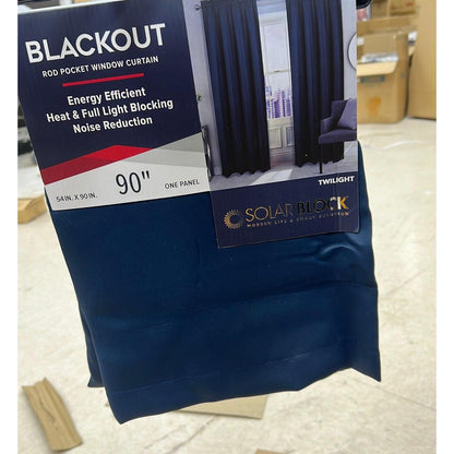 Twilight Blackout Navy Blue Curtain Panel - 90 Inches, Rod Pocket Design