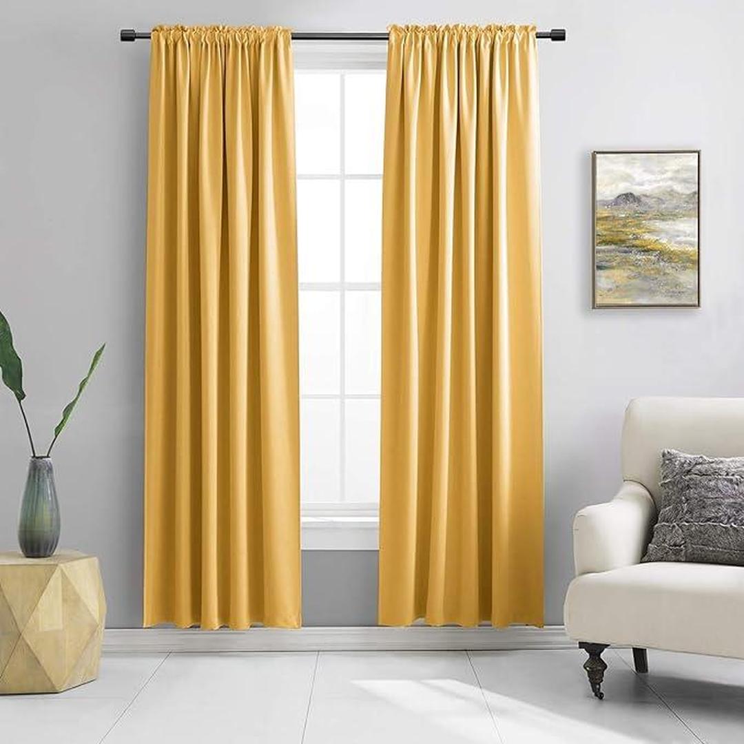 DONREN Gold Yellow Blackout Thermal Insulated Curtain Panels for Bedroom