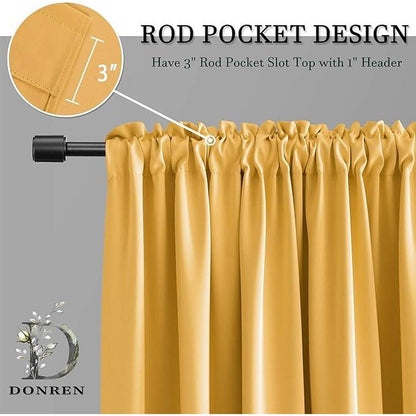 DONREN Gold Yellow Blackout Thermal Insulated Curtain Panels for Bedroom