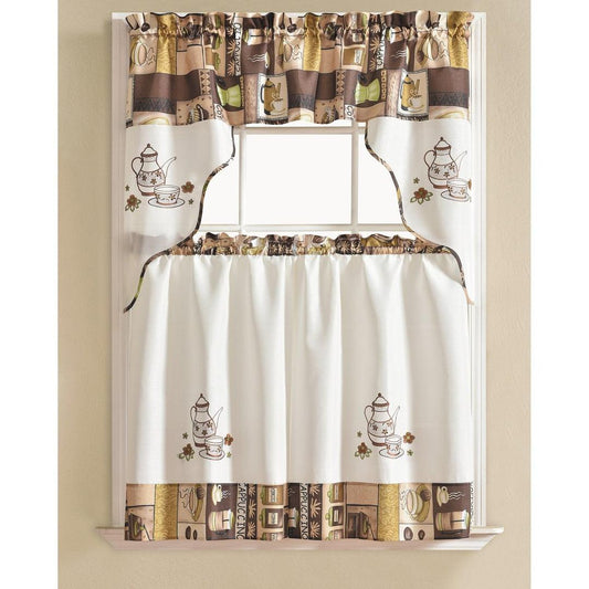 Urban Embroidered Coffee Tier and Valance Kitchen Curtain Set
