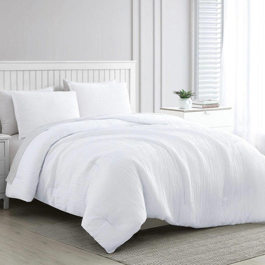 Greenport Crinkle 3pc Comforter Set White Queen