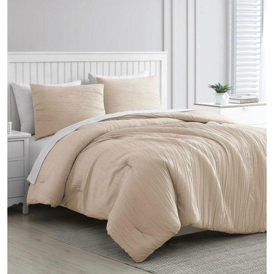 Greenport Crinkle 3pc Comforter Set Taupe Queen