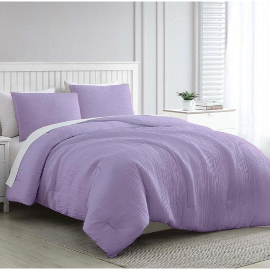 Greenport Crinkle 3pc Comforter Set Lilac Queen