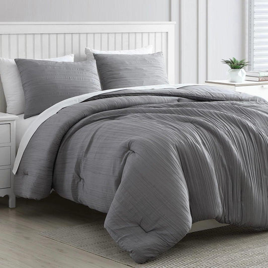 Greenport Crinkle 3pc Comforter Set Grey Queen