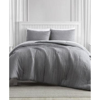 Greenport Crinkle 3pc Comforter Set Grey Queen