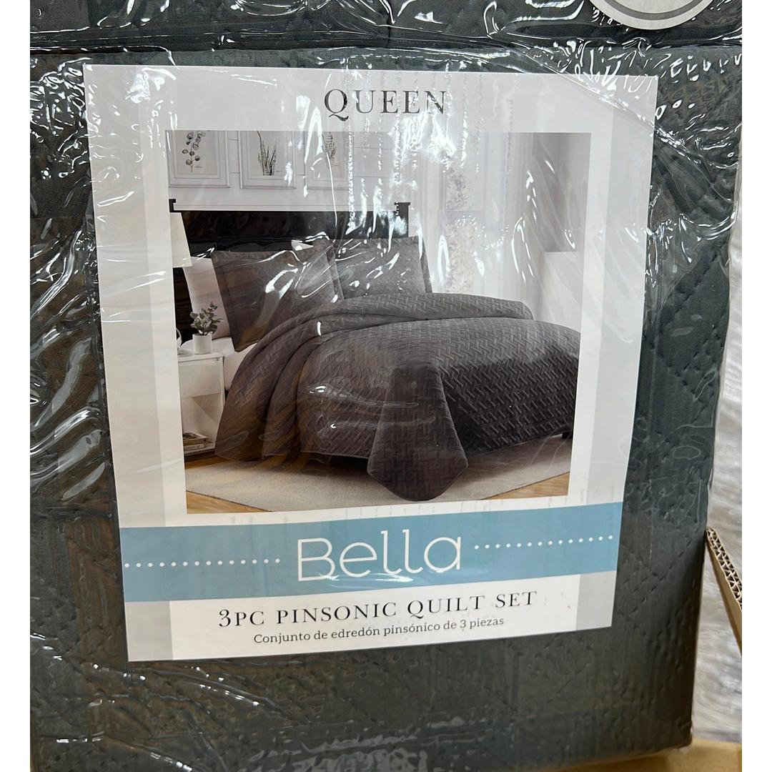 RT Designers Collection Bella 3pc Pinsonic Quilt Charcoal Queen