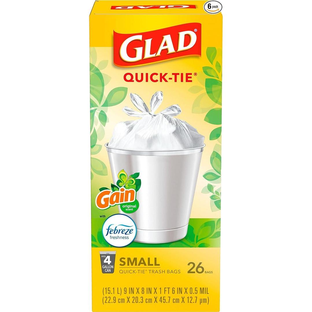 Glad OdorShield Small Trash Bags, Gain Original & Febreze, 4 Gallon, 26 Count