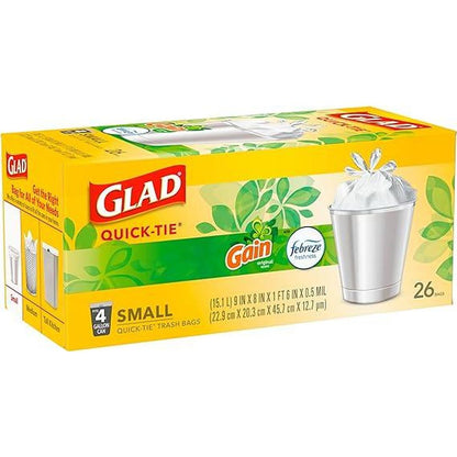 Glad OdorShield Small Trash Bags, Gain Original & Febreze, 4 Gallon, 26 Count