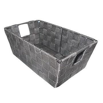 Simplify Small Shelf Woven Strap Tote | Decorative Storage Basket | Built in Handles | Organization | Closet | Bedroom | Bathroom | Nursery | Accessories | Toys | Gifts | 1 Pack | Grey