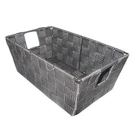 Simplify Small Shelf Woven Strap Tote | Decorative Storage Basket | Built in Handles | Organization | Closet | Bedroom | Bathroom | Nursery | Accessories | Toys | Gifts | 1 Pack | Grey
