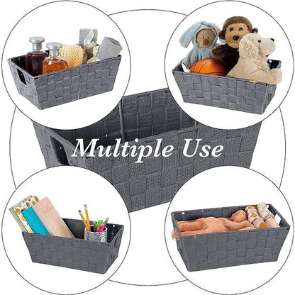 Simplify Small Shelf Woven Strap Tote | Decorative Storage Basket | Built in Handles | Organization | Closet | Bedroom | Bathroom | Nursery | Accessories | Toys | Gifts | 1 Pack | Grey