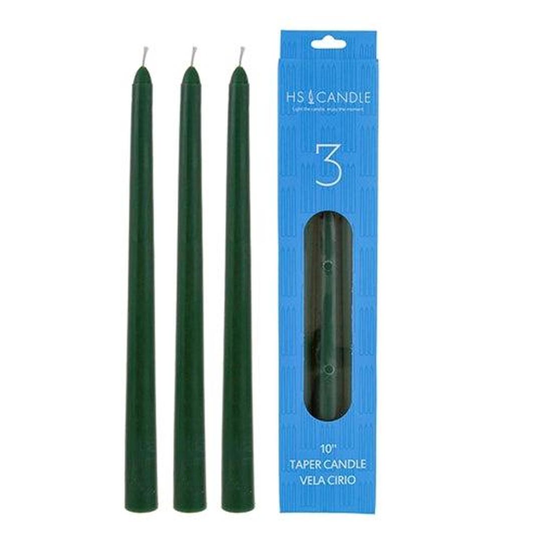 3 pcs 10" Unscented Taper Candle - Green