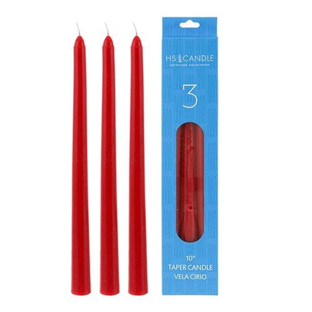 3 pcs 10" Unscented Taper Candle - Red