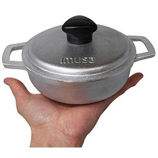 IMUSA USA 0.7Qt Traditional Colombian Mini Caldero (Dutch Oven) for Cooking and Serving, 0.7 Quart, Silver