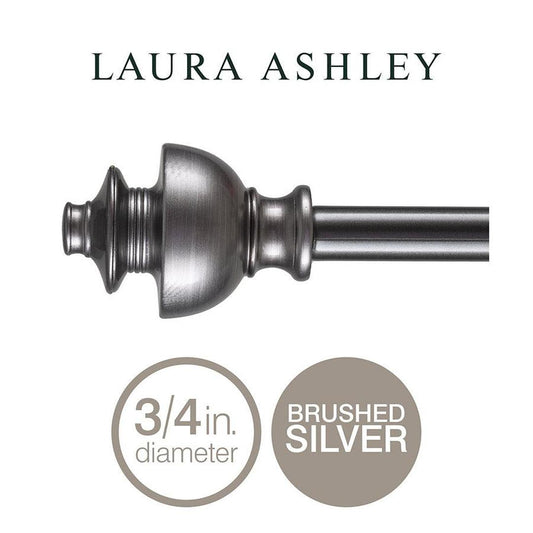 66'' - 120” Laura Ashley Home Curtain Rods - Brushed Silver Finial Prince Curtain Rod