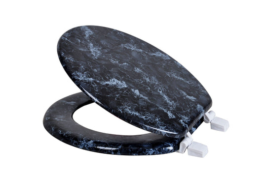 Dream Bath Heavy Duty Round Toilet Seat with Non-slip Seat and Quick-attach Easy Install Hardware, Marbleized Wood Black