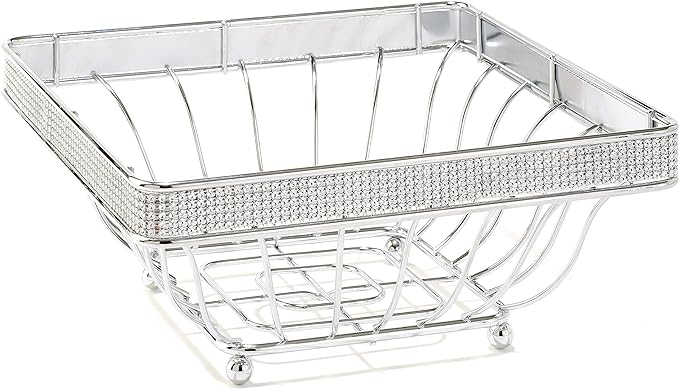 Kitchen Details Square Basket, Counter Top, Holds and Displays Fruits, Vegetables & Baked Goods, Pantry Storage & Organization, Pave Diamond Design Collection, Chrome