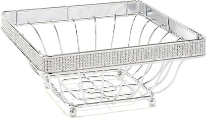 Kitchen Details Square Basket, Counter Top, Holds and Displays Fruits, Vegetables & Baked Goods, Pantry Storage & Organization, Pave Diamond Design Collection, Chrome