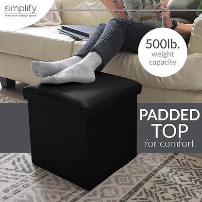 Simplify Faux Leather Cube Storage Ottoman, Black