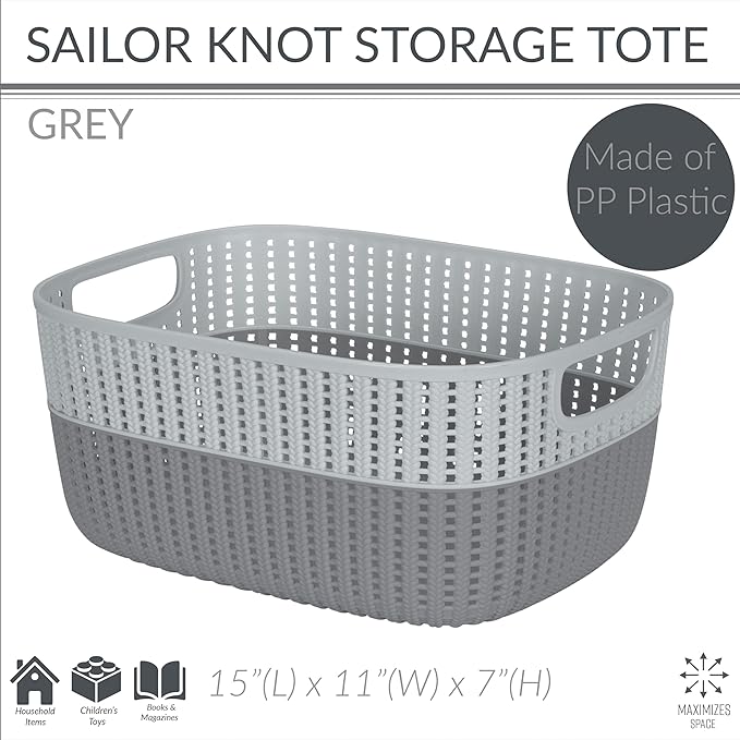 Simplify Large 2-Tone Decorative Storage Basket - Grey