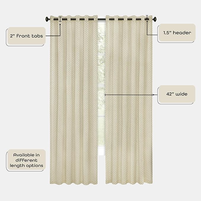  Window Curtain Panel - 42 Inch Width, 63 Inch Length, 2-inch Rod Pocket - Tan 