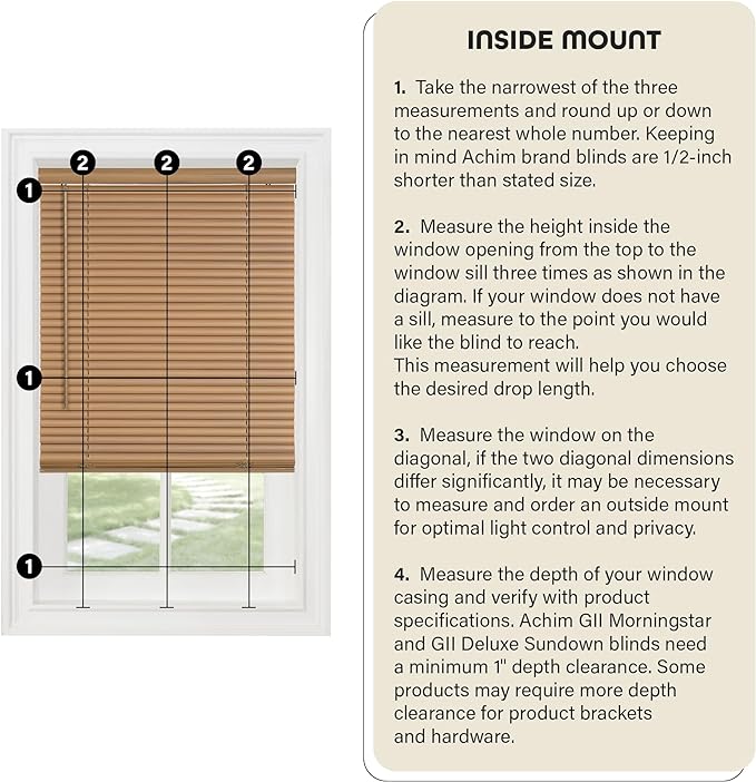 Cordless Light Filtering Mini Blind - 58 Inch Width, 64 Inch Length, 1" Slat Size - Alabaster - Cordless GII Morningstar Horizontal Windows Blinds for Interior by Achim Home Decor