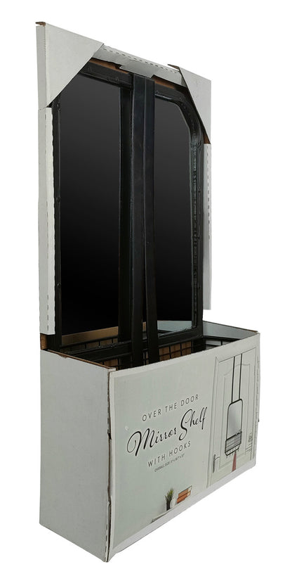 WALL DECORATION WITH BASKET & HOOKS IN BLACK & WHITE - SIZE: 11" x 18.7" x 3.1"